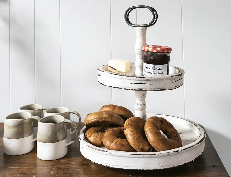 Hello Honey® 18.5" Distressed Cream Wood 2-Tier Tray