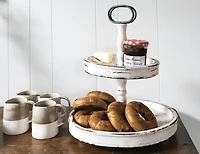 Hello Honey® 18.5" Distressed Cream Wood 2-Tier Tray