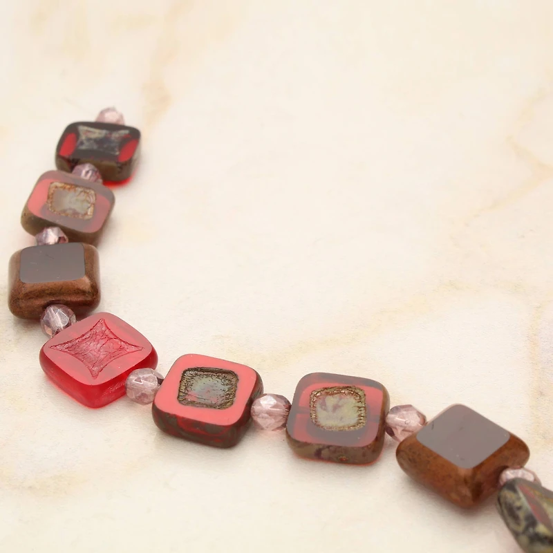 Red Squares Czech Glass Bead Mix by Bead Landing™