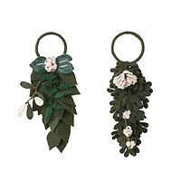 Hello Honey® 11" Green & Cream Handmade Wool Felt Door Hanger with Leaves & Flowers Set