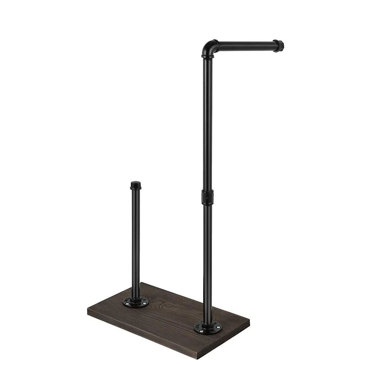 NEX™ 25.5" Iron Black Freestanding Toilet Paper Stand with Rustic Wood Base
