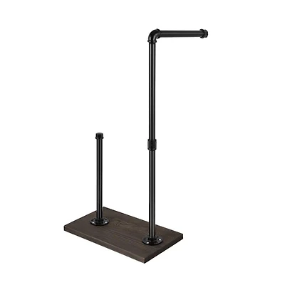 NEX™ 25.5" Iron Black Freestanding Toilet Paper Stand with Rustic Wood Base