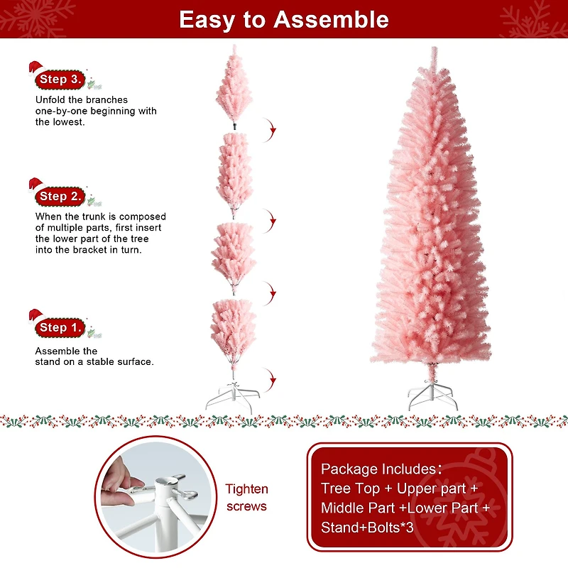 9ft. Unlit Pink Pencil Tinsel Artificial Christmas Tree