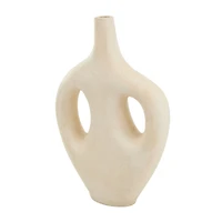17" Beige Paper Mache Abstract Double Handle Vase