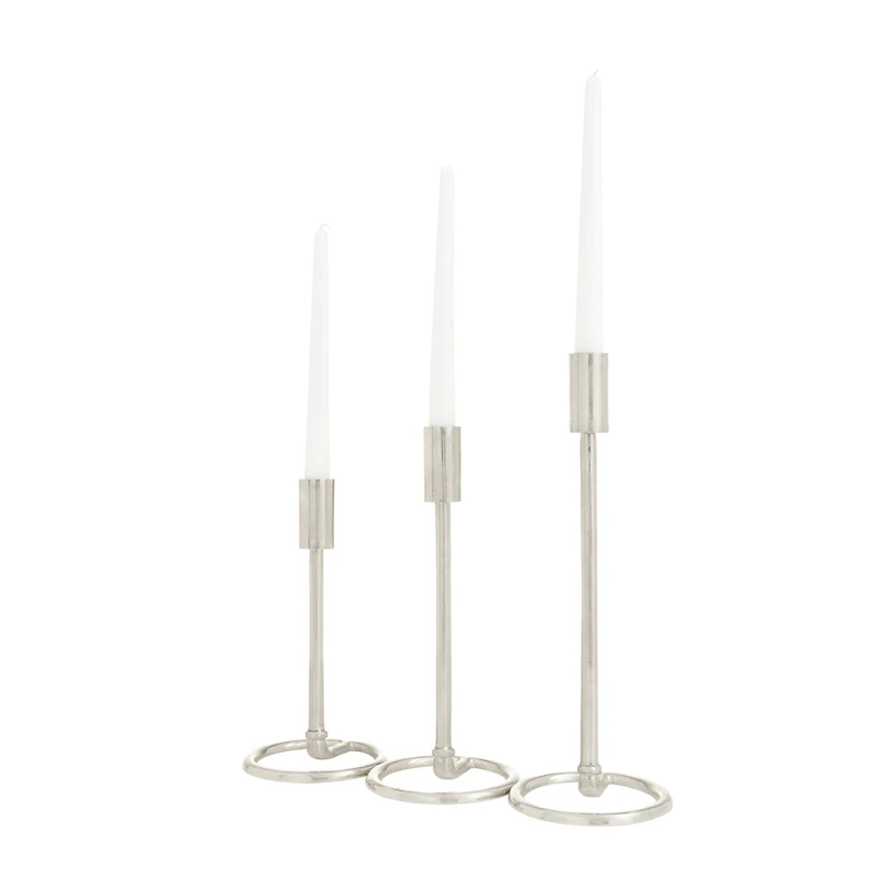 Set of 3 Silver Aluminum Contemporary Candle Holders, 14" x 5" x 5"