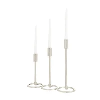 Set of 3 Silver Aluminum Contemporary Candle Holders, 14" x 5" x 5"