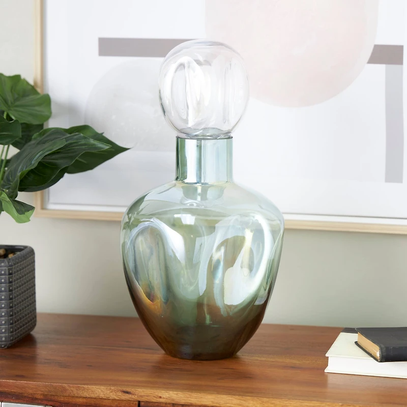 Green Iridescent Finish Glass Ombre Living Room Decorative Jar