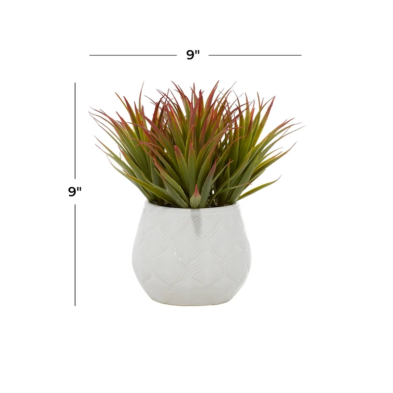 White Ceramic Contemporary Artificial Foliage, 9" x 9" x 9"