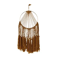 Brown Fabric Handmade Intricately Weaved Macrame Wall Decor with Beaded Fringe Tassels 12" x 0" x 32"