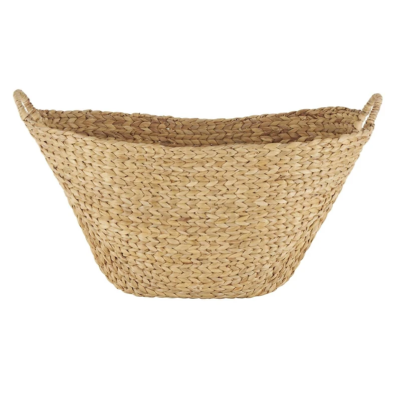 31" Brown Seagrass Handmade Woven Storage Basket with Ring Handles