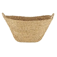 31" Brown Seagrass Handmade Woven Storage Basket with Ring Handles