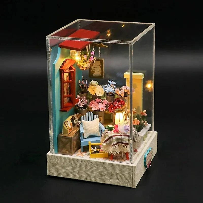 Wizardi Flower Shop Miniature Dollhouse Roombox Kit
