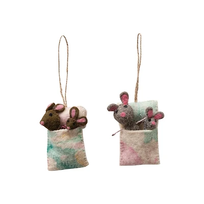 Hello Honey® 2 Pack 3.5" Mice in a Marbled Blanket Ornaments