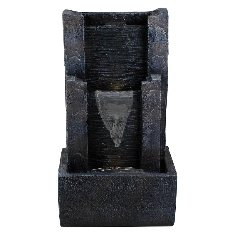 23.5" Black & Gray Modern Lighted Three-Tier Outdoor Garden Water Fountain