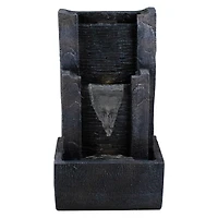 23.5" Black & Gray Modern Lighted Three-Tier Outdoor Garden Water Fountain