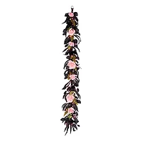 6ft. Cute & Creepy Pink & Black Halloween Flower Pre-Lit LED Garland