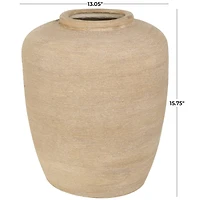 16" Beige Ceramic Wide Textured Vase