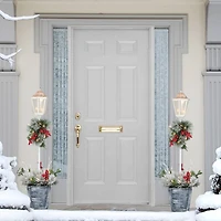 4ft. Pre-Lit Flocked Artificial Pine Lamp Post, Warm White LED Lights