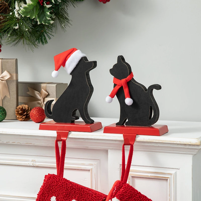 Glitzhome® Cat & Dog Metal Christmas Stocking Holder Set