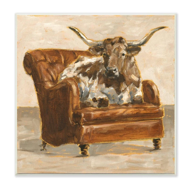 Stupell Industries Abstract Bull Livingroom Chair Brown Orange Painting,12" x 12"