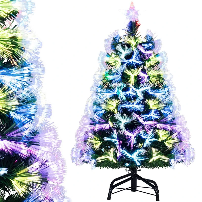 Costway 3ft. Pre‑Lit Fiber Optic Artificial Christmas Tree with Top Star & Folding Metal Stand