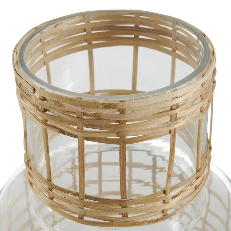 Clear Glass Double Ring Rattan Wrapped Vase Set