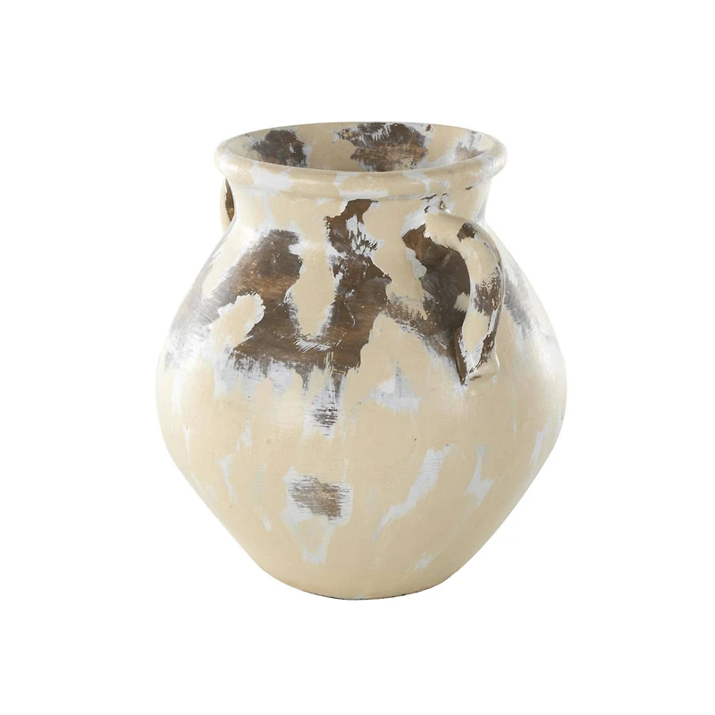 13" Cream Ceramic Vase with Curved Handles