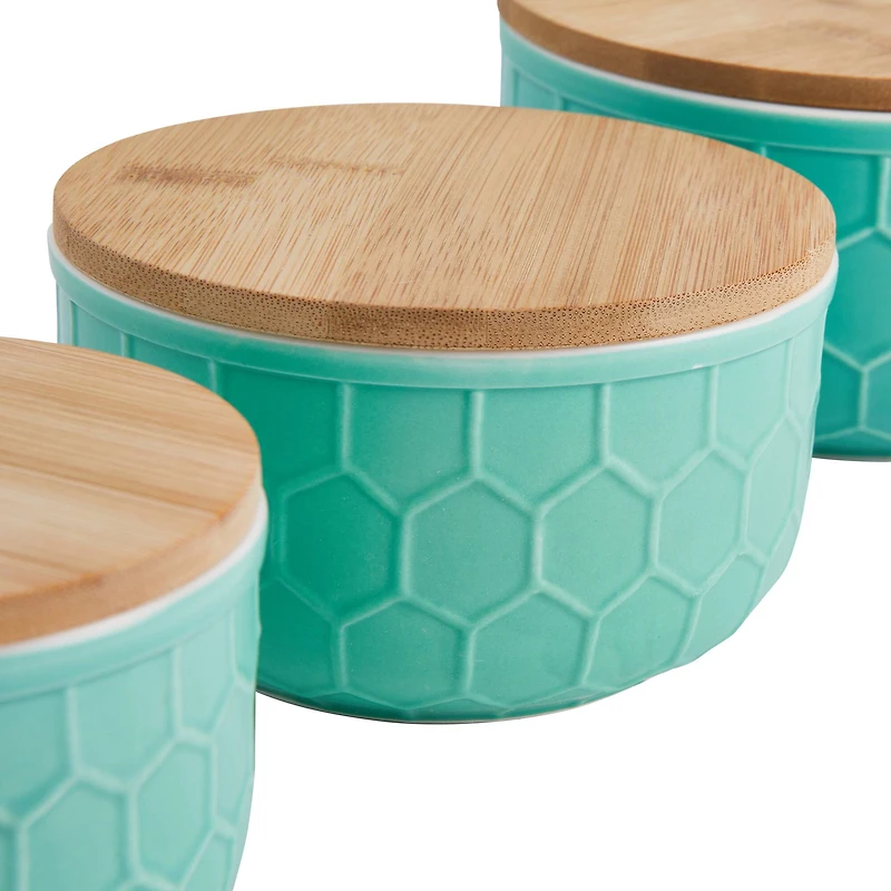Hello Honey® Mint Green Ceramic Bowls with Bamboo Lids Set