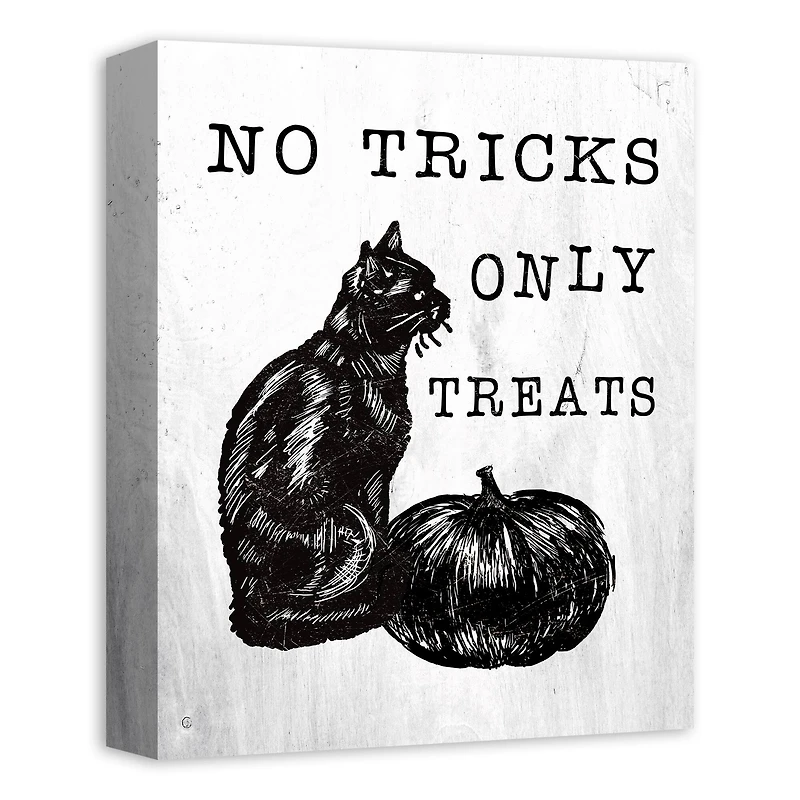 No Tricks Only Treats Black Cat Canvas Wall Art