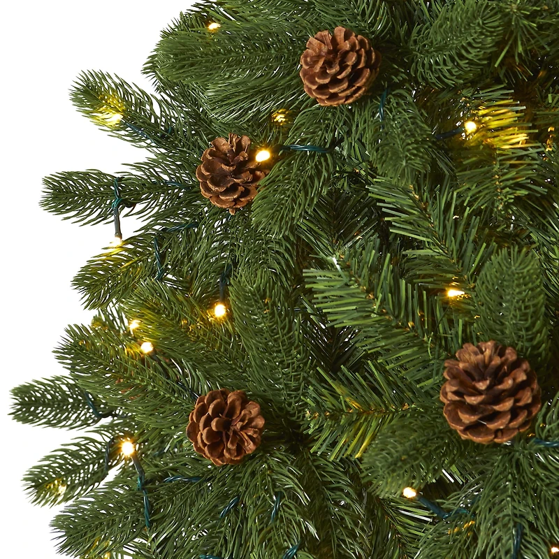 7.5ft. Pre-Lit Rocky Mountain Spruce Artificial Christmas Tree with Pinecones, Clear LED Lights