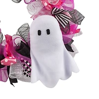 24" Pink, Black & White Mesh & Ribbon Wreath with Ghost by Ashland®