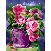 Orchidea Needlepoint Canvas For Halfstitch Without Yarn Roses In A Purple Jug - Printed Tapestry Canvas