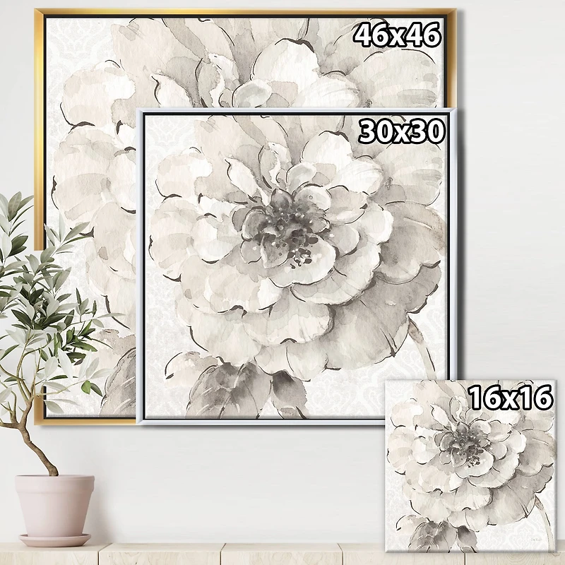 Designart - Indigold Grey Peonies I - Farmhouse Framed Canvas