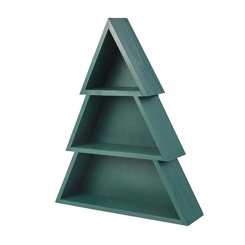17" Green Wood Christmas Tree Tabletop Cubby by Ashland®