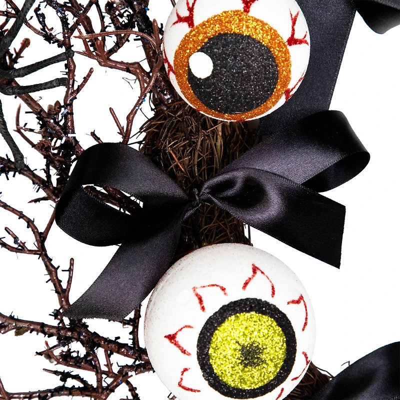 24'' Unlit Eyeballs and Spiders Halloween Twig Wreath