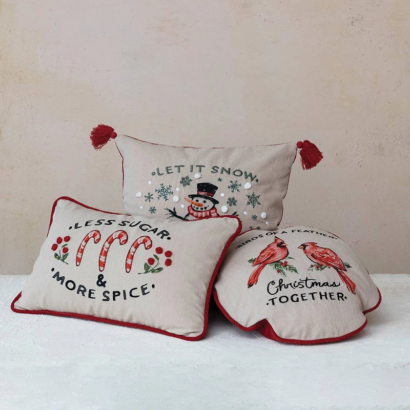 Hello Honey® 16" Red & White Birds of a Feather Christmas Together Round Cotton Printed Pillow Cover & Insert