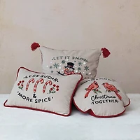 Hello Honey® 16" Red & White Birds of a Feather Christmas Together Round Cotton Printed Pillow Cover & Insert