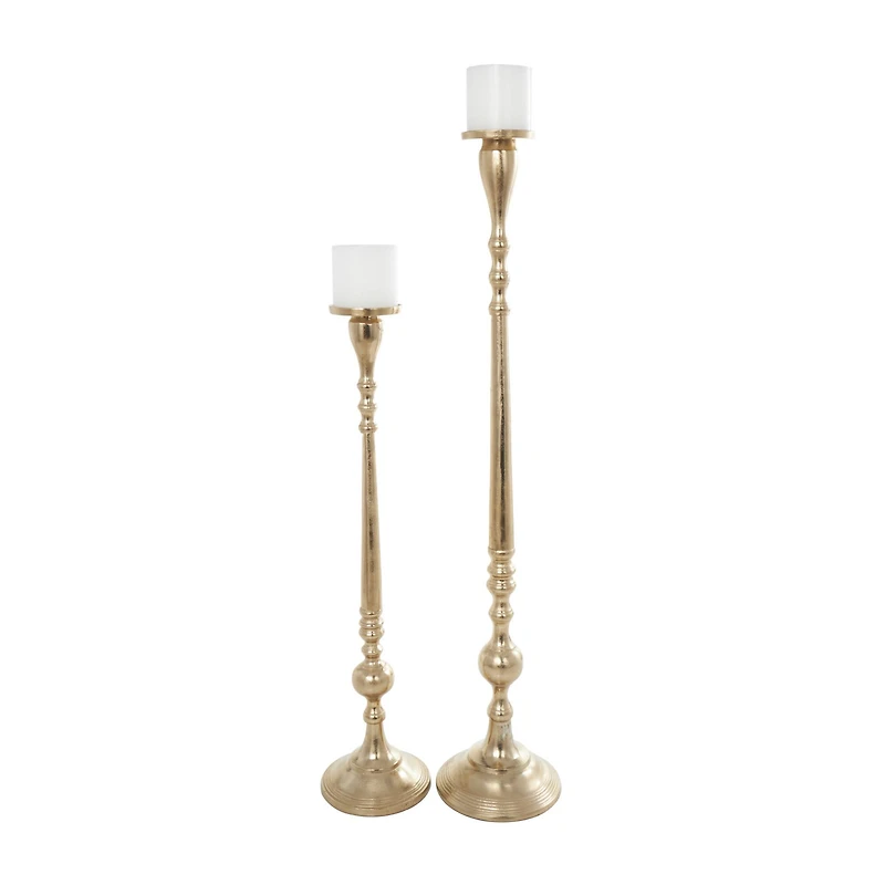 Gold Aluminum Tall Pillar Candle Holder Set