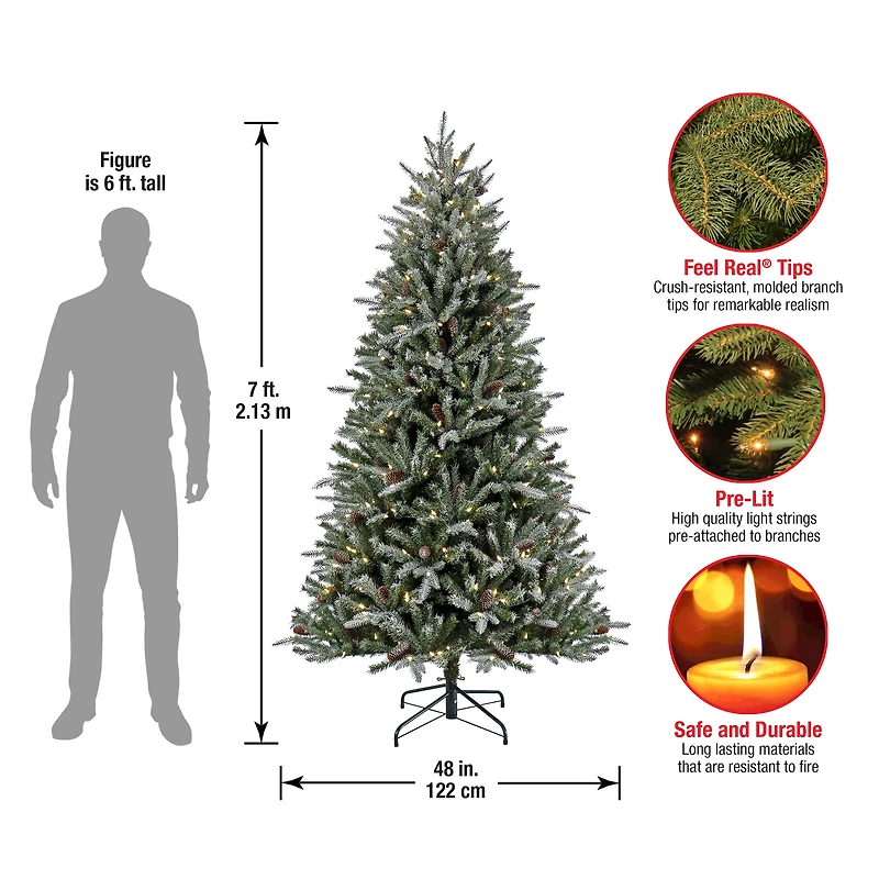 7ft. Pre-Lit Snowy Olallie Pine Artificial Christmas Tree With Pinecones, Clear LED Lights