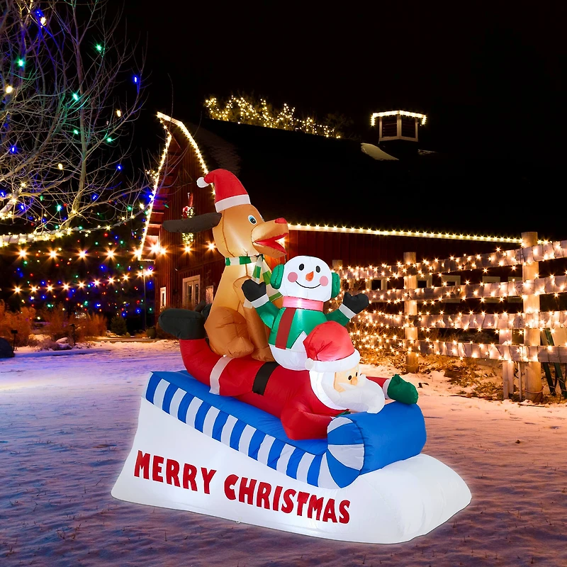 Glitzhome® 6FT Lighted Inflatable Skiing Santa, Snowman & Dog