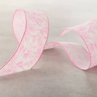 2.5" x 3yd. Wired Pink Floral Faux Linen Ribbon by Celebrate It®