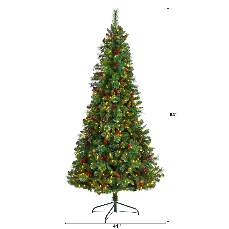 7ft. Pre-Lit Flat Back Montreal Mountain Pine Artificial Christmas Tree, White LED Lights