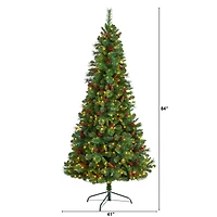 7ft. Pre-Lit Flat Back Montreal Mountain Pine Artificial Christmas Tree, White LED Lights