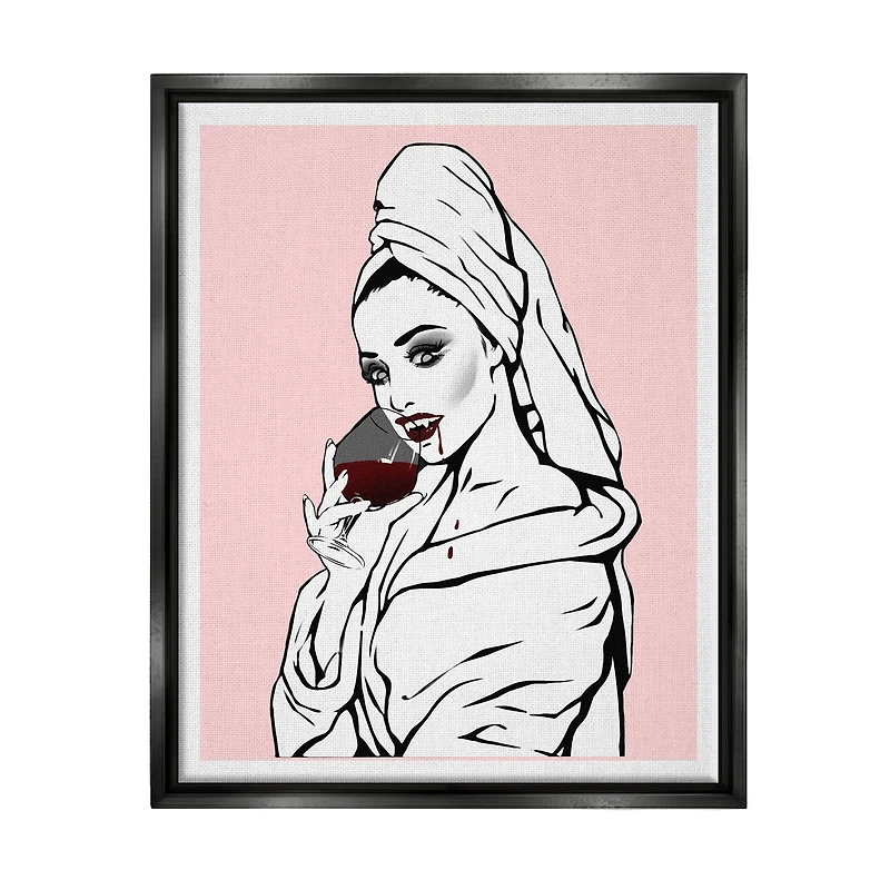 Stupell Industries Pink Vampire Fashionista Drinking Wine Framed Floater Canvas Wall Art