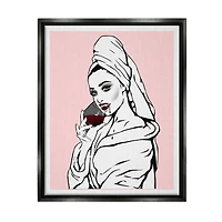 Stupell Industries Pink Vampire Fashionista Drinking Wine Framed Floater Canvas Wall Art
