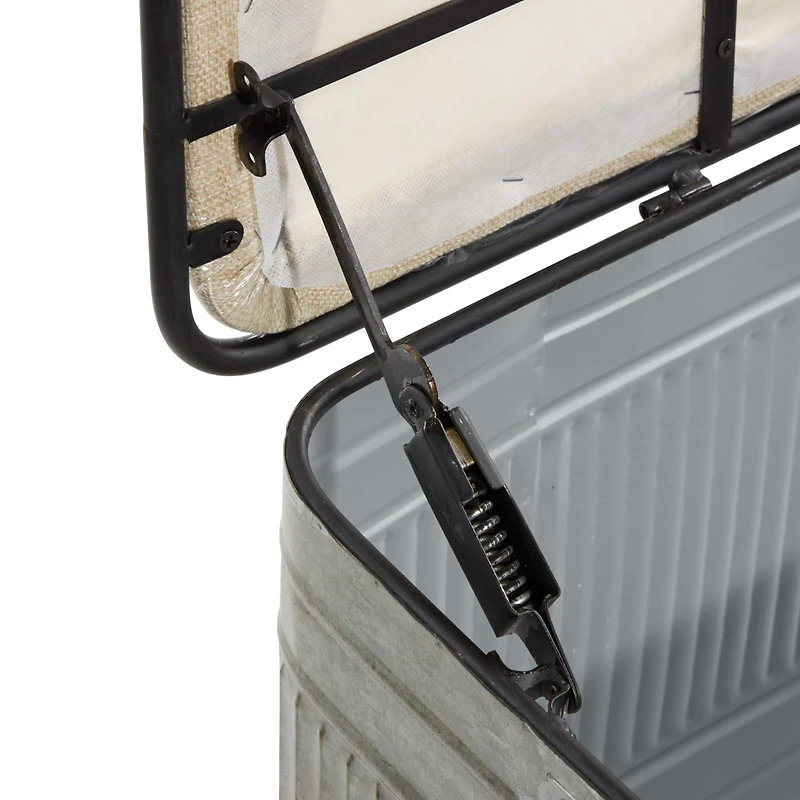 Grey Iron & Fabric Farmhouse Bench