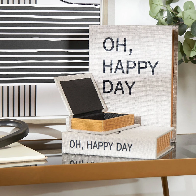Light Gray Oh, Happy Day Linen Storage Book Box Set
