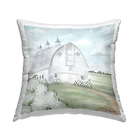 Stupell Industries White Country Barn Landscape Soft Hydrangeas Throw Pillow, 18" x 18"