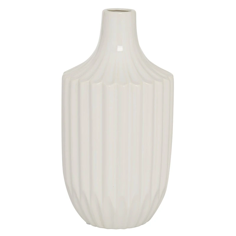 White Ceramic Modern Vase, 13" x 6" x 6"