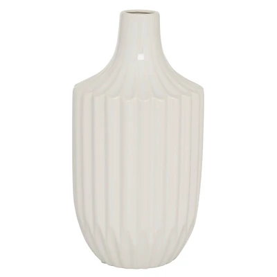 White Ceramic Modern Vase, 13" x 6" x 6"